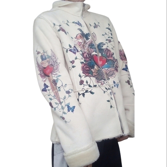 Vintage Faux Fur Suede Tattoo Butterfly Art Sweater Medium - Picture 5 of 7